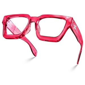 Blue Light Blocking Glasses Rectangle Chic Preppy Look Red Frame Eyeglasses